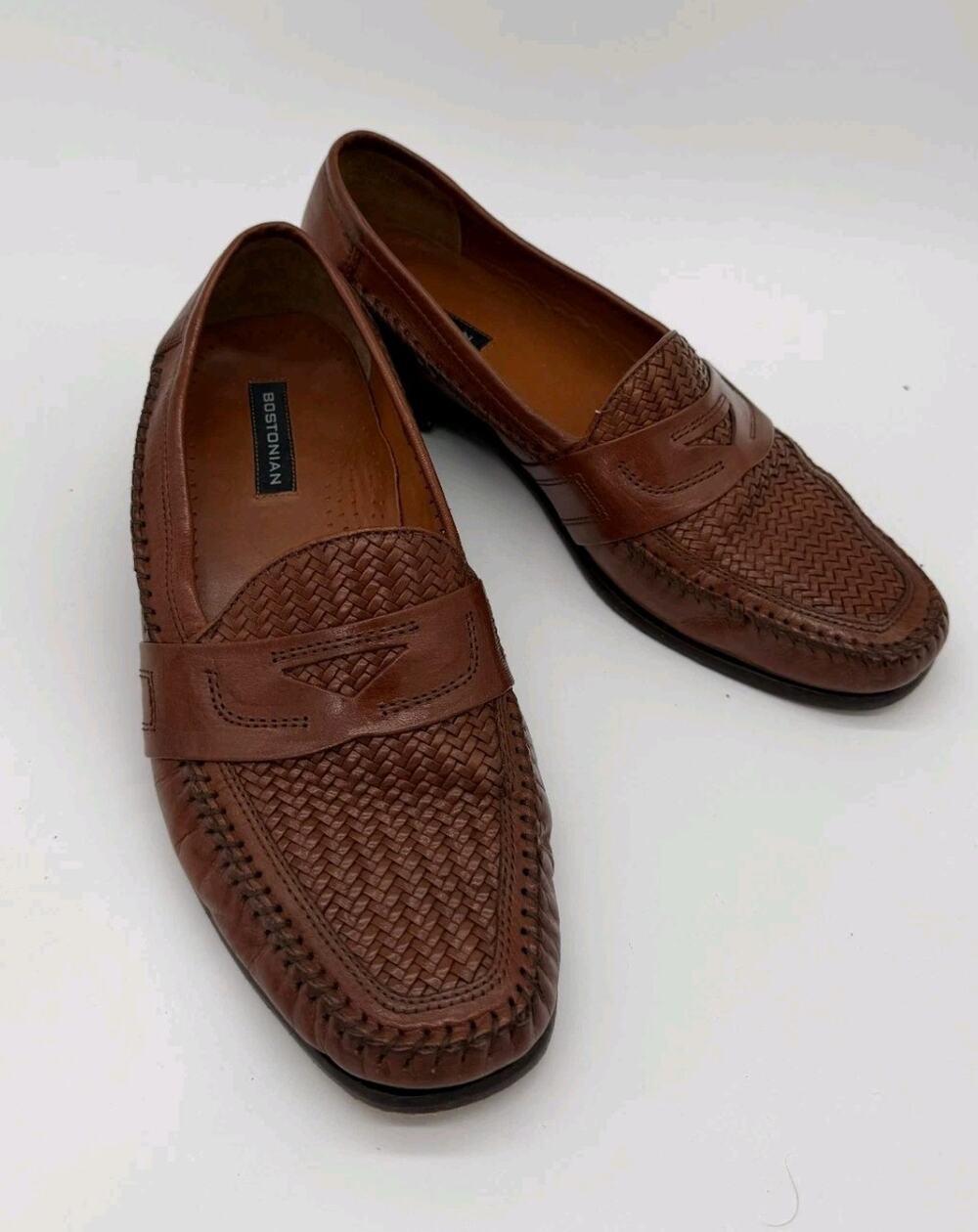 Bostonian Brown Leather Woven Vamp Penny Mens Size 10.5 M
